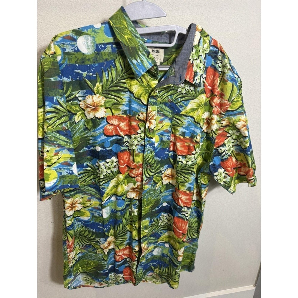 Vans Men's Hawaiian Shirt Short Sleeve Floral Print Green Size XL - Picture 1 of 4